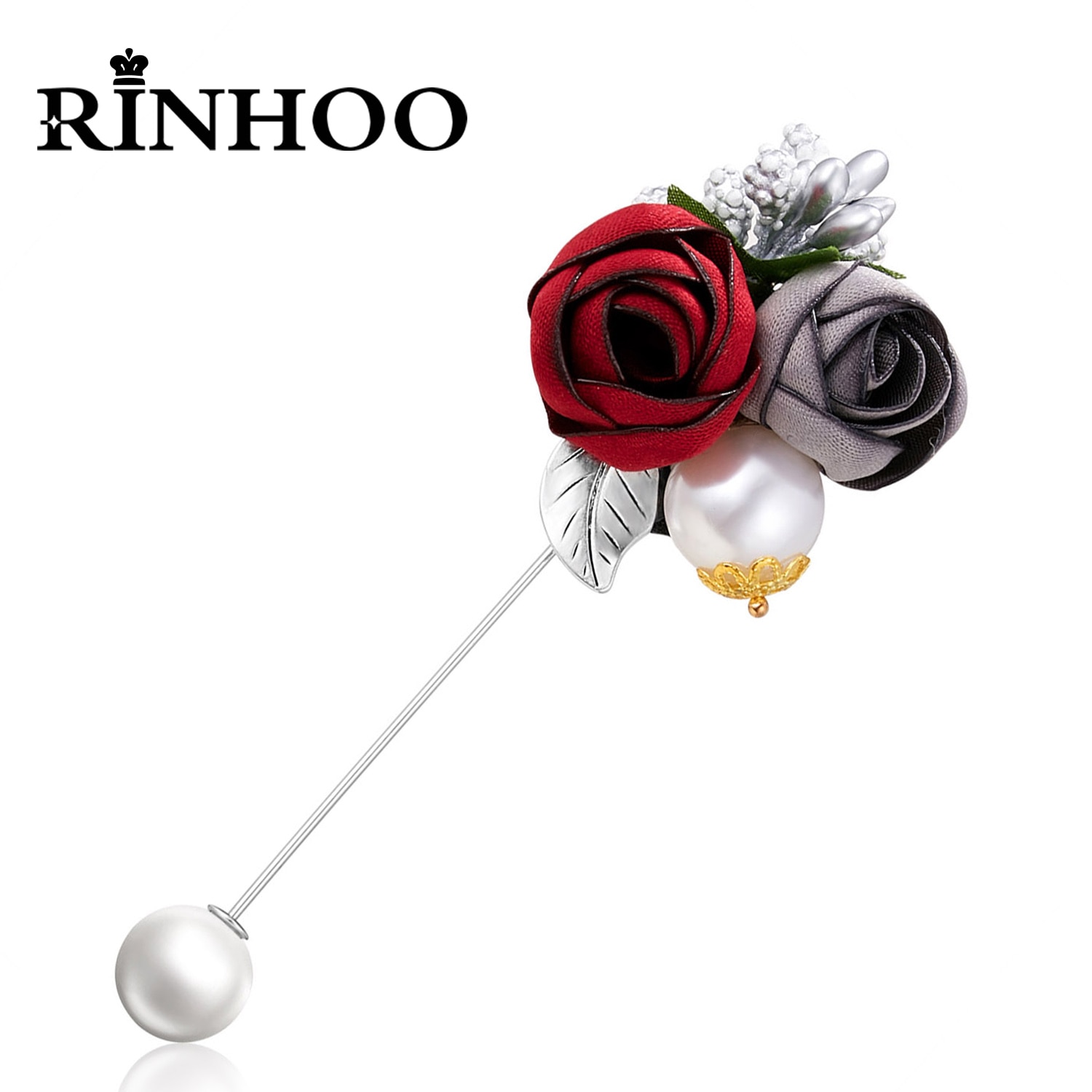 Rinhoo Dames Doek Art Stof Imitatie Parel Bloem Broche Vrouwen Lange Naald Vest Shirt Shawl Pak Badge Revers Pin Sieraden