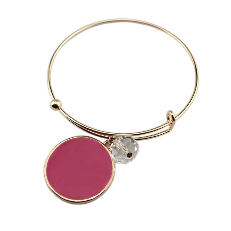 Monogramm Blanks Charm Emaille Flache Runde Disc Armreif Armband Einstellbar: B1923-Gold Hot Pink