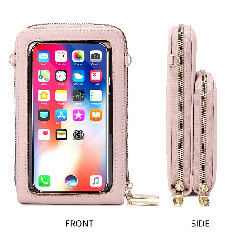 Transparante Tastbaar Telefoon Pocket Schoudertassen Voor Vrouwen Handtas Dames Kleine Crossbody Bag Pu Leer Vrouwelijke Messenger Purse: Pink