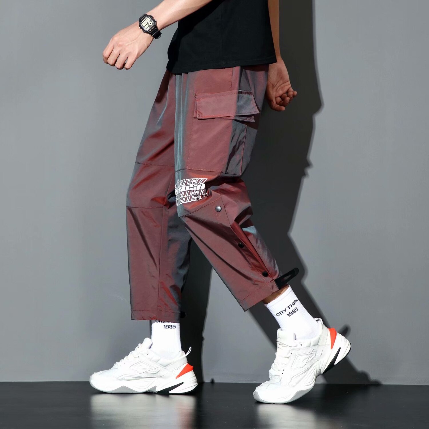 Zazomde streetwear last bukser herre reflekterende løs hofte hopp fritidsbukser herre harem bukse harajuku jogger joggebukse herre bukser