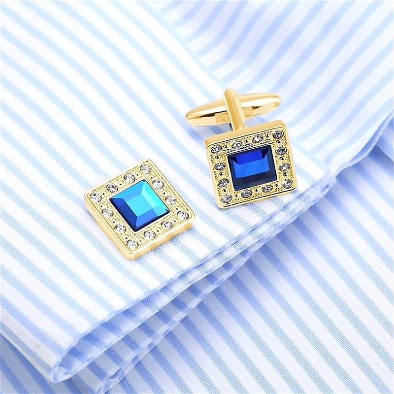 Luxury Engravin Cufflink for mens Brand cuff buttons cuff links Jewelry Wedding Blue white Shirt Cuff Links