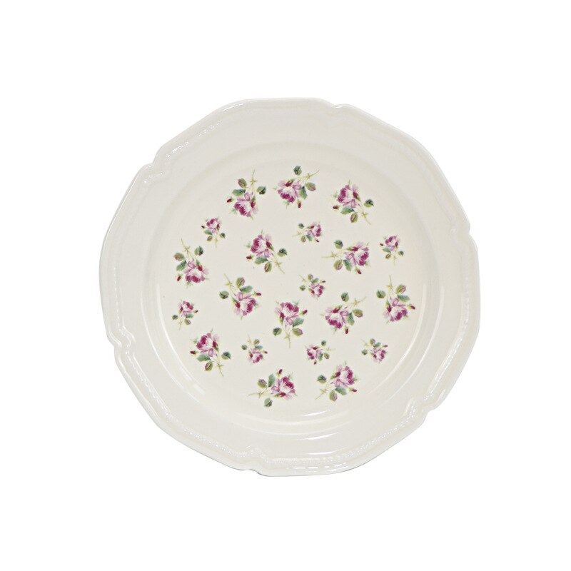 Français Antique décalcomanie Relief vaisselle assiette en céramique sous bol nourriture occidentale assiette Plate assiette à fruits saladier: 8 Inch Flower Plate