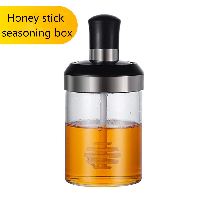 1 Pcs Caster Olie Pot Honing Spice Potten Zout Blikken Opslag Container Peper Kruiden Keuken Met Lepel/Borstel/stok En Deksel: honey stick