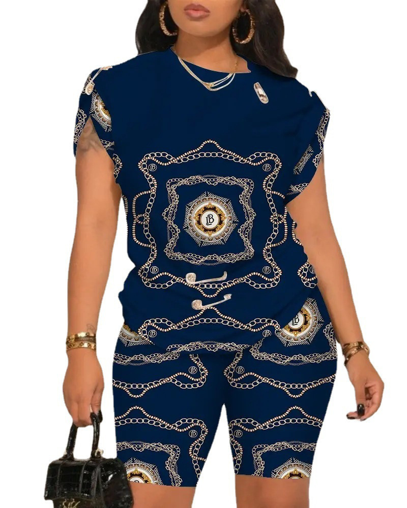 Dames tops, t-shirts en shorts, casual 2- zomercombinatie met t-shirt en short met print, maten s-xxxl: S / Grijs