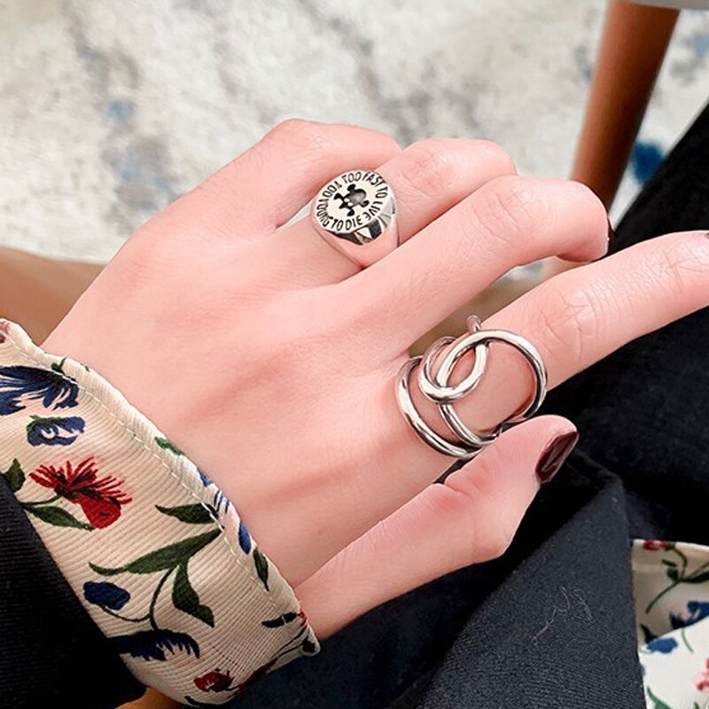 Foxanry 925 Sterling Silver Adjustable Rings for Women Couples Vintage Handmade Cross Geometric Birthday Party Jewelry