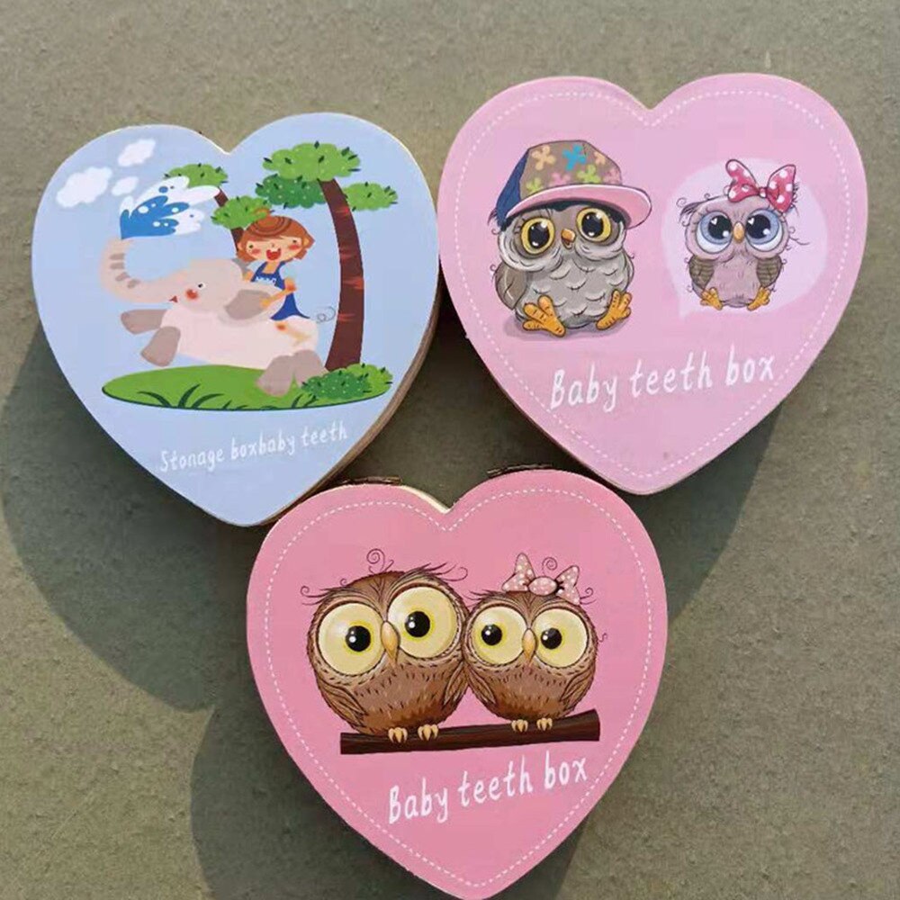 Caja para dientes de leche en forma de corazón de madera, recuerdo para niños, caja para guardar dientes de bebé, Mini cajas de almacenamiento para dientes para niños,
