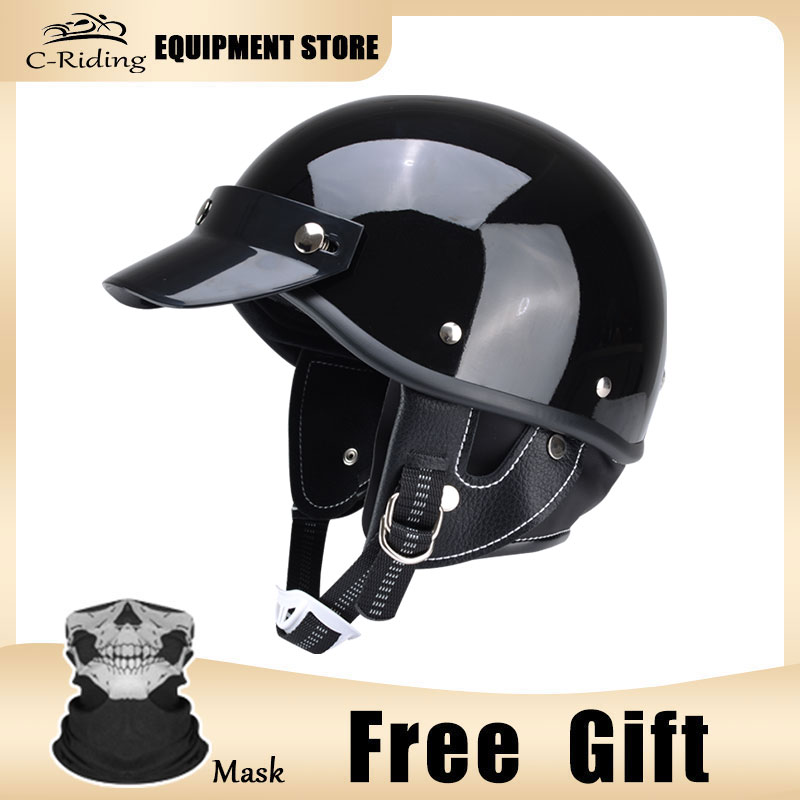 Retro Motorcycle Half Helmet Man Women Casco Moto Motocross Safety Cap Four Seasons Japanese Electric Motorbike Open Face Helmet: Brown / XL