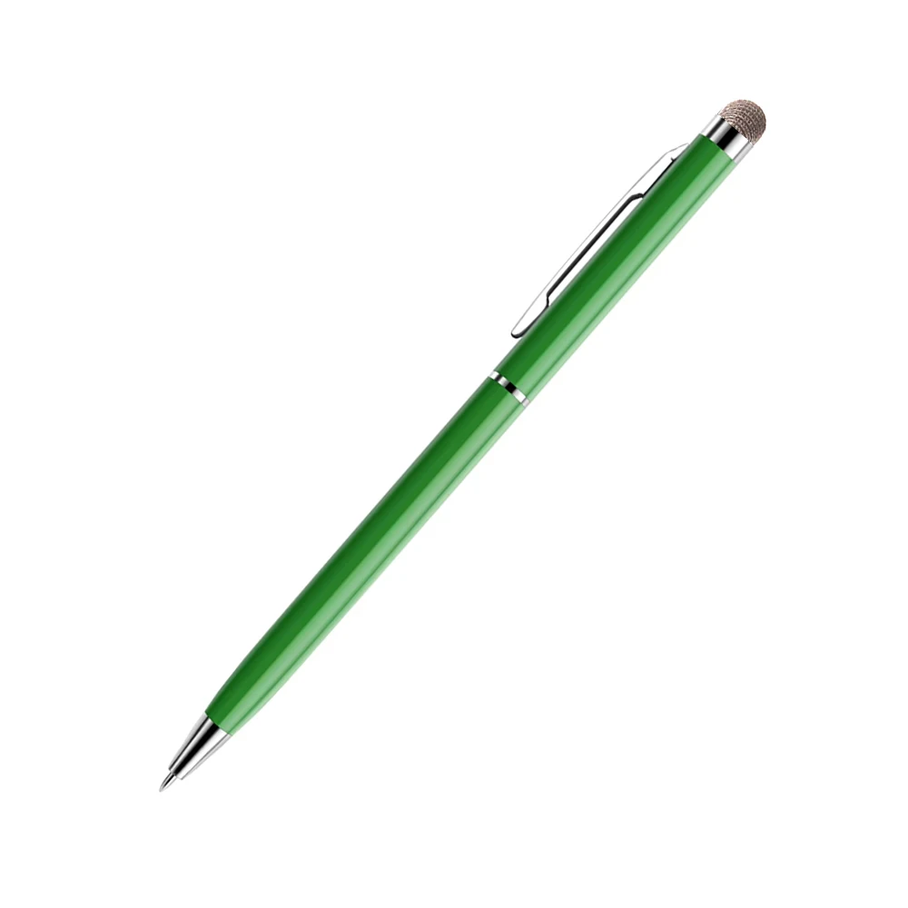 2 In 1 Mini Metal Capacitive Touch Screen Microfiber Stylus With Roller Ballpoint Pen For Apple iPad iPhone: green / Blue