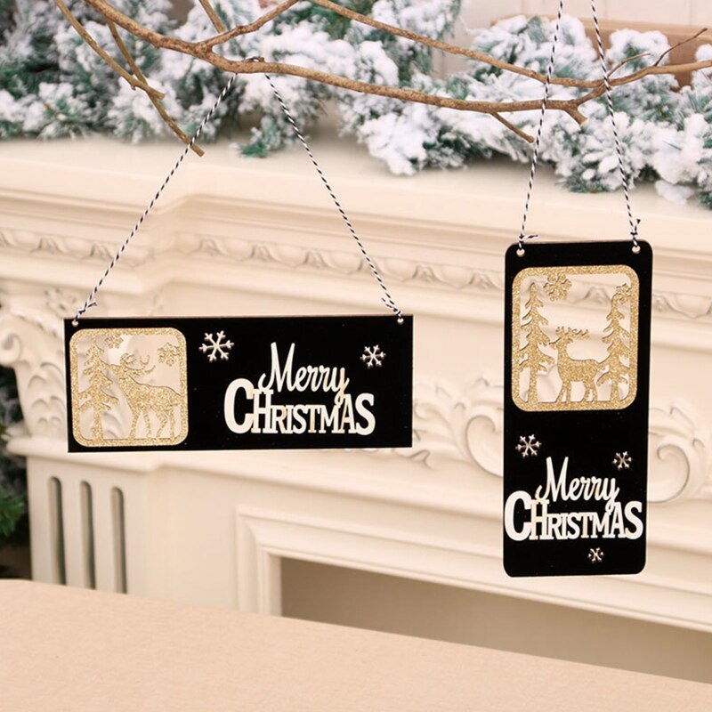 ''Merry Christmas'' Hollow Black Gold Card Kerstboom Deur Opknoping Ornament