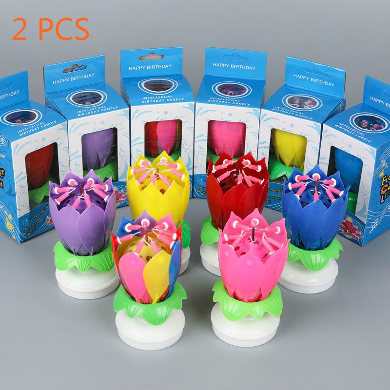 2 pièces Musical Lotus fleur bougie joyeux anniversaire bougie magique fleur anniversaire bougie pour bricolage décoration de gâteau de mariage