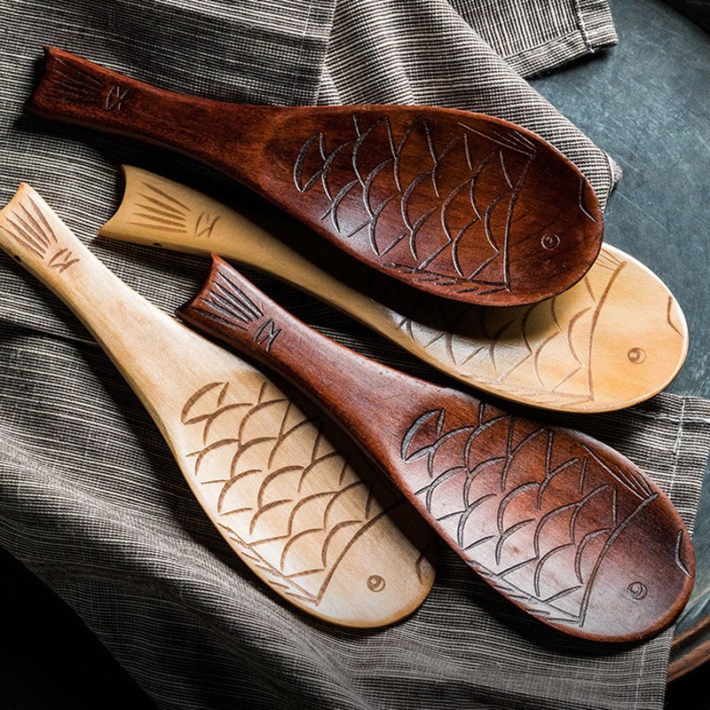 Cuchara de arroz china en forma de pescado, cuchara de arroz de madera, cuchara para servir postres y patatas, utensilios de cocina, 1 ud.