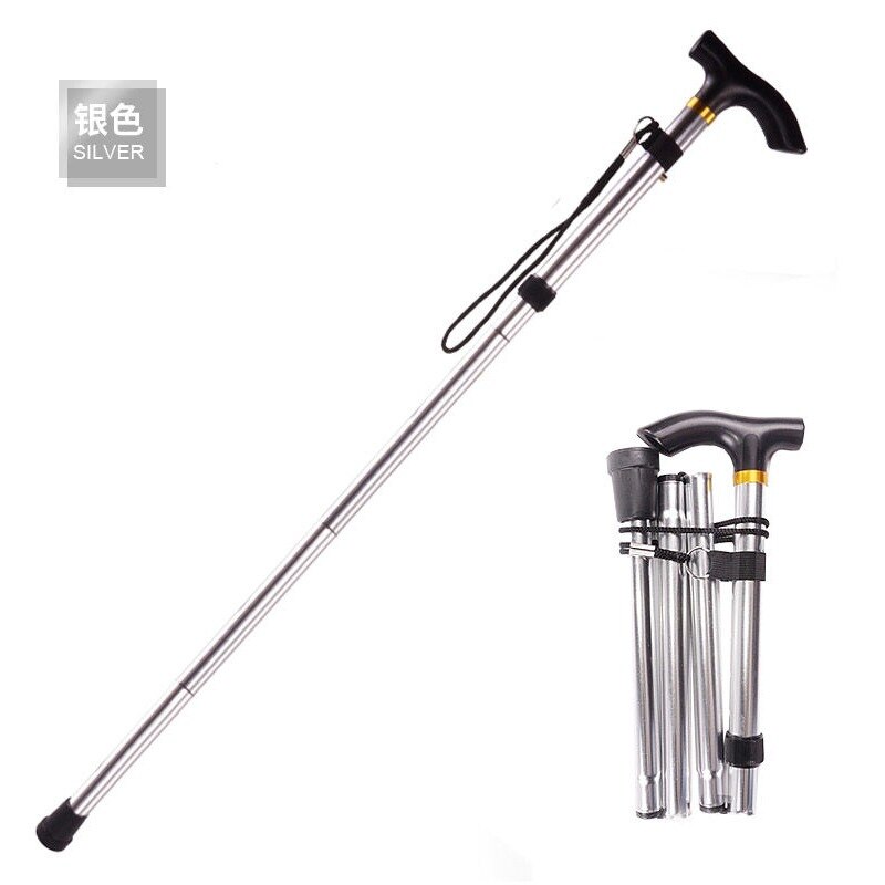 Multifunction bengala telescópica dobra muletas caminhadas vara muleta idosos vara de metal bengala trekking ao ar livre pólos