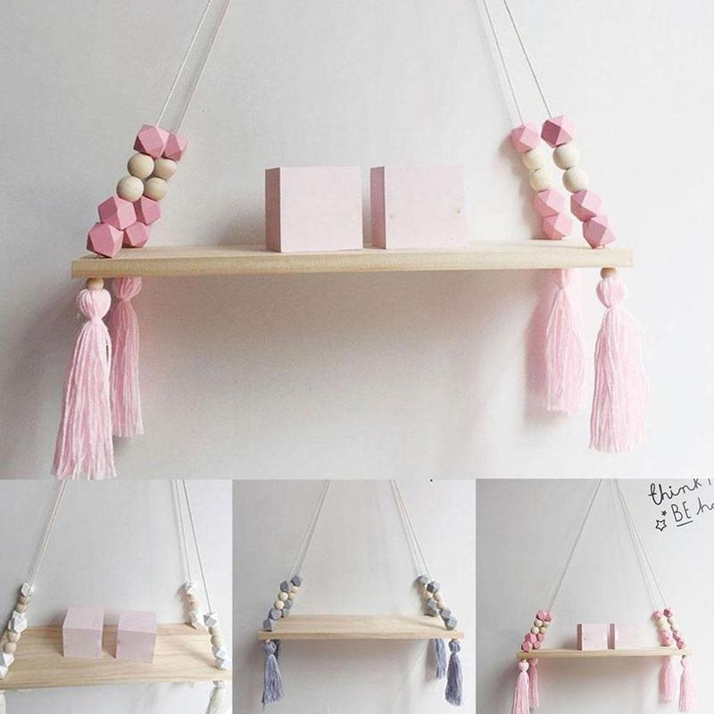 Nordic Stijl Opslag Display Plank Houten Plank Muur Opknoping Ornamenten Kwastje Kralen Hanger Voor Kinderkamer Decoratie Foto Props