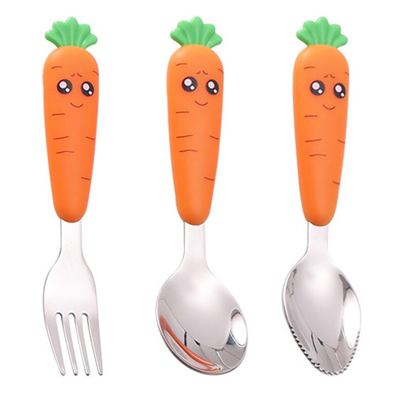 Couverts de carotte de dessin animé mignon, vaisselle en acier inoxydable, cuillère fourchette à carotte, ensemble de fourchettes de Table, cuillères de voyage, 1 pièce