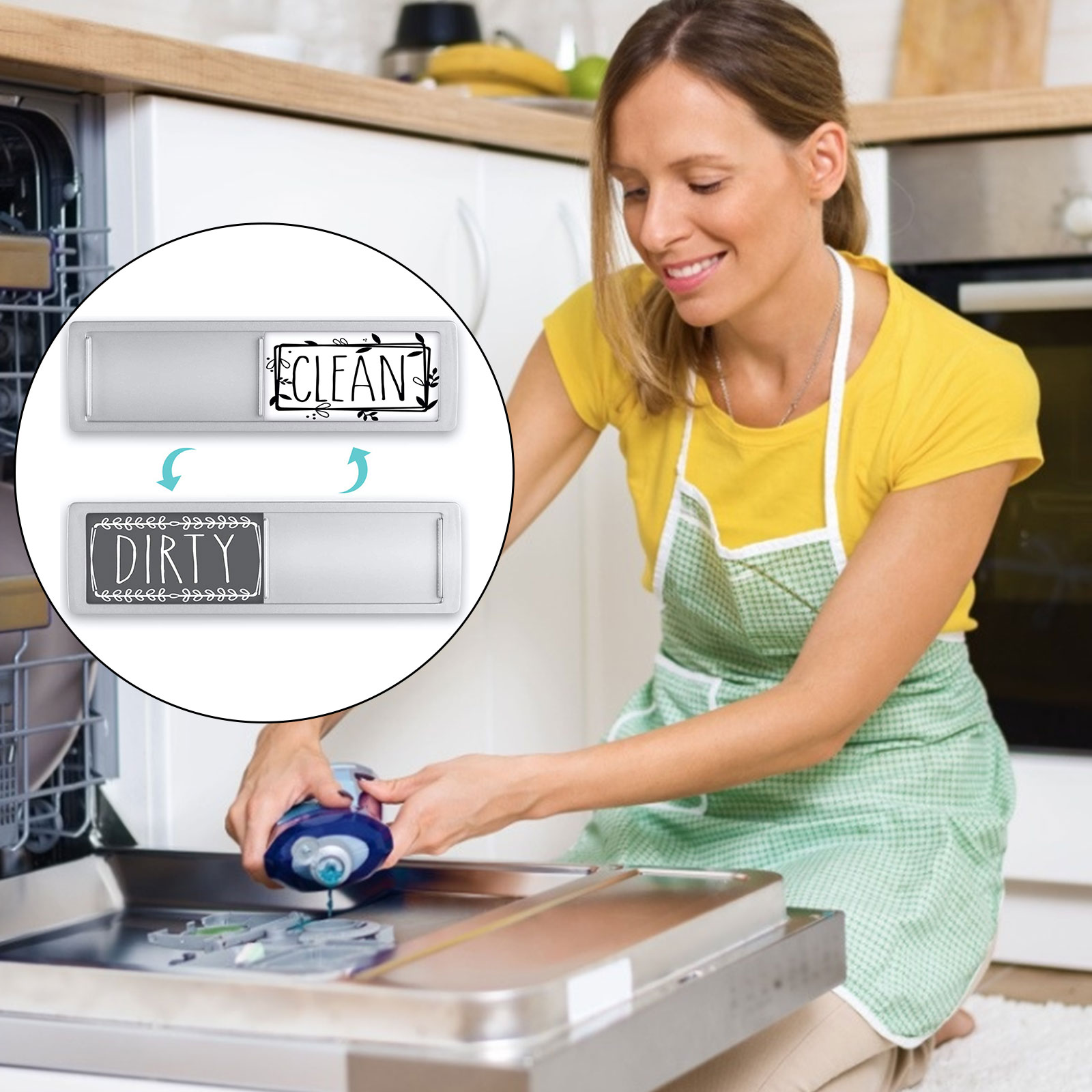 Dishwasher Clean Dirty Sign Magnet Non-Scratching Strong Magnet Options Indicator Tellers Universal Kitchen Dishwasher Sticker