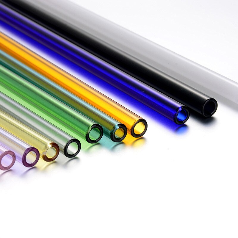 1pc Straight Simple Wedding Pure Color Pyrex Glass Drinking Straw Flat Birthday Reusable Party 20cm 9 Color