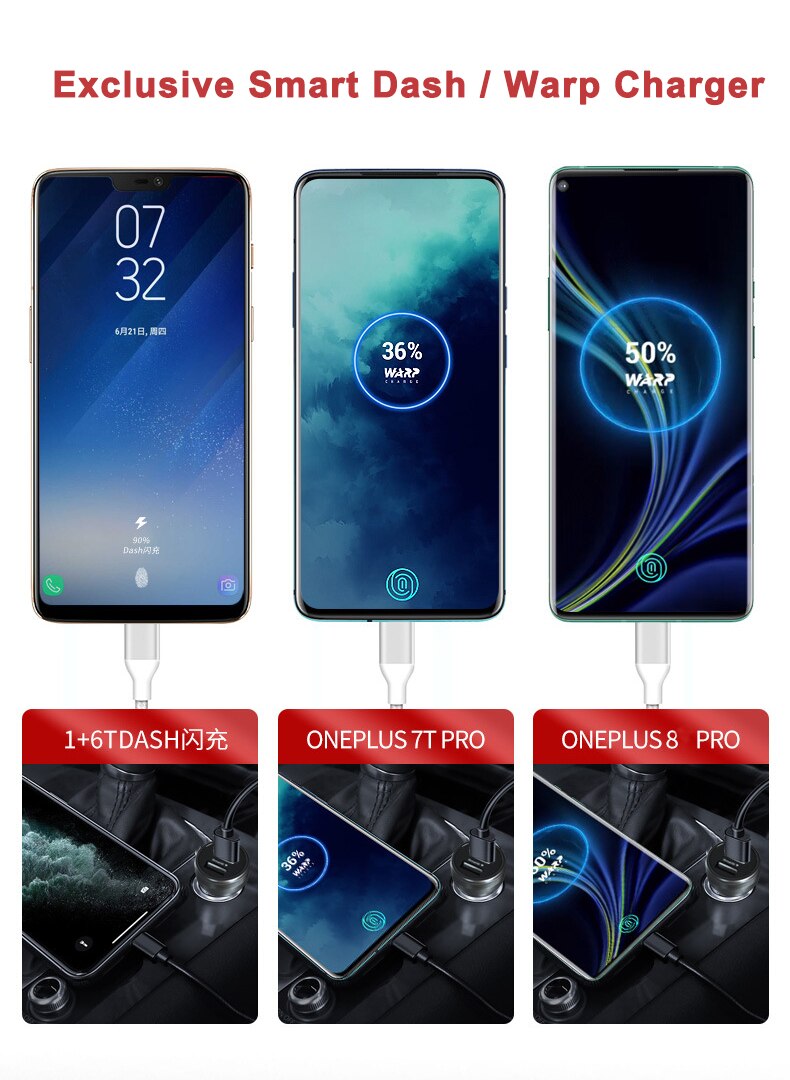 30w oneplus 8 pro warp biloplader s-vooc hurtig bilopladning type-c hurtig kabel til én plus nord 8 7t 6t 5t 1+5 1+3 dash oplader