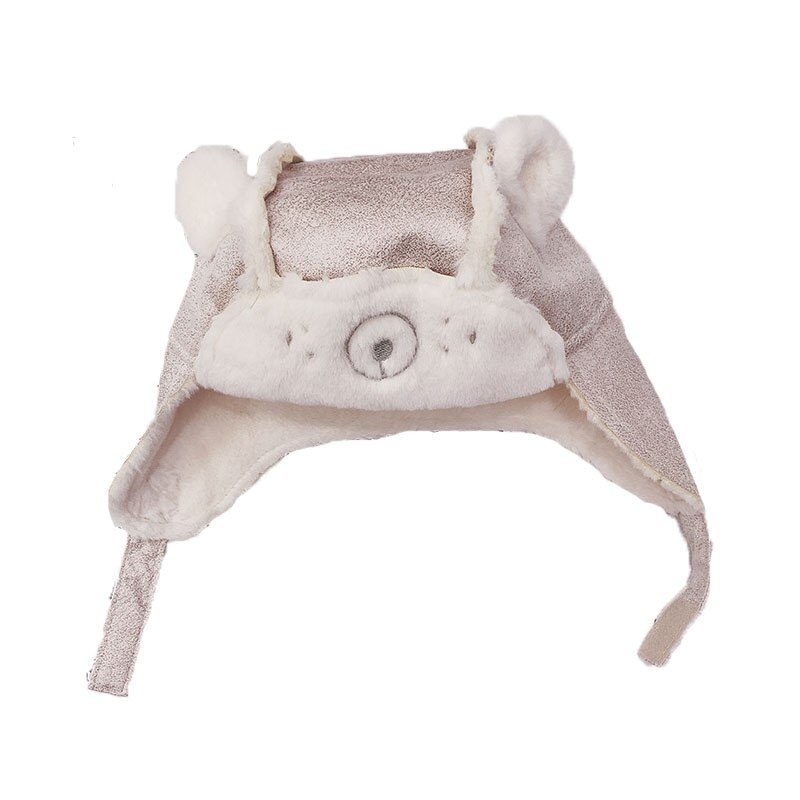Babyjongens meisjes cartoon hoed kinderen kinderen oorklep kap winter warme pluche katoenen muts buiten lei feng muts: Beige wit