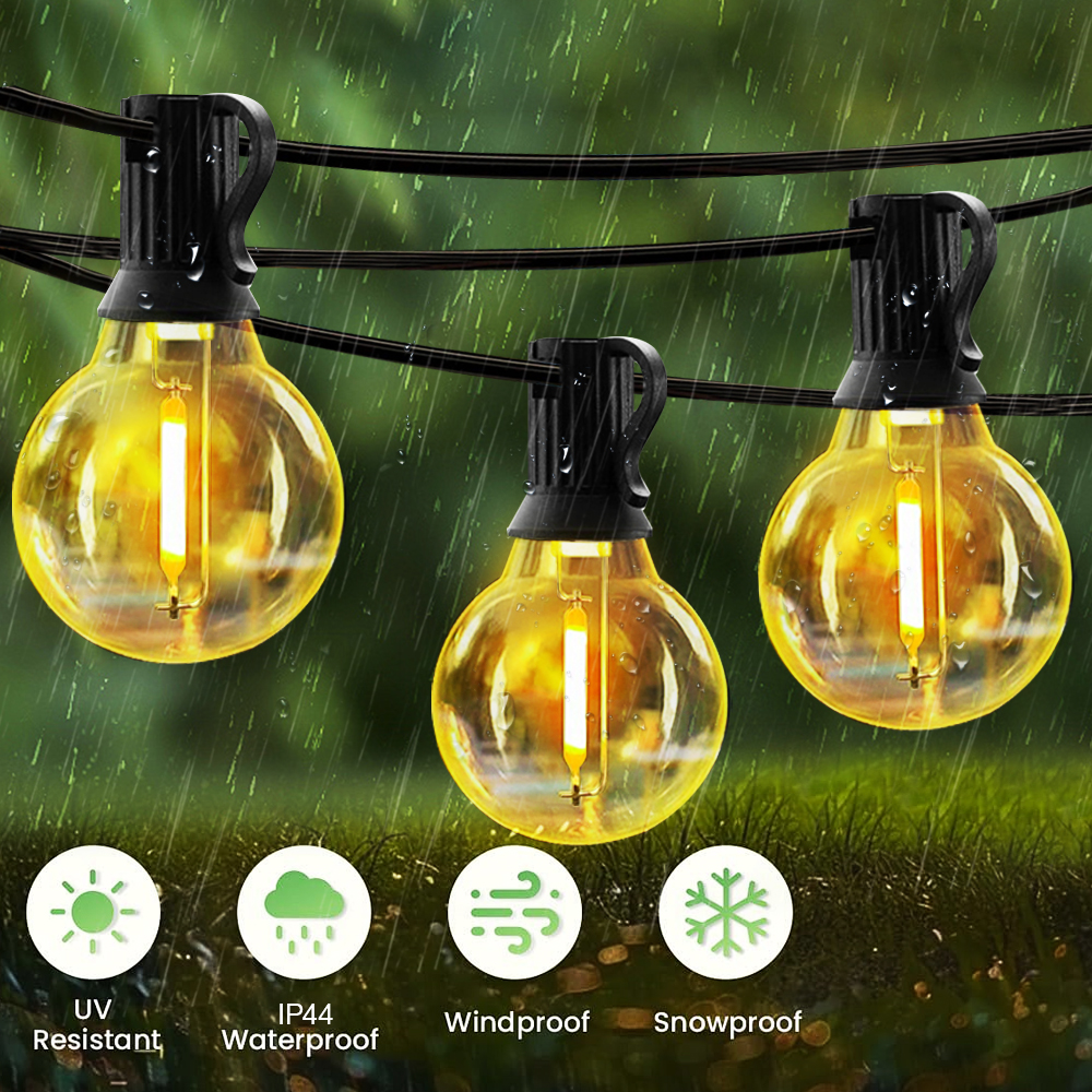 LED G40 Solar String Lights with Remote Control and Weatherproof Globe Bulbs Solar Charge Garland String Lights for Garden Decor