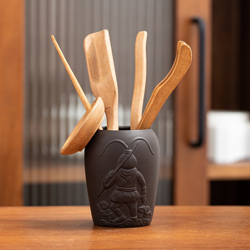Chinese Style Tea Making Tools Tea Ceremony Six Gentleman Tea Set Tea Table Purple Clay Cans Ebony Combination Tea Accessories: I--Bamboo material