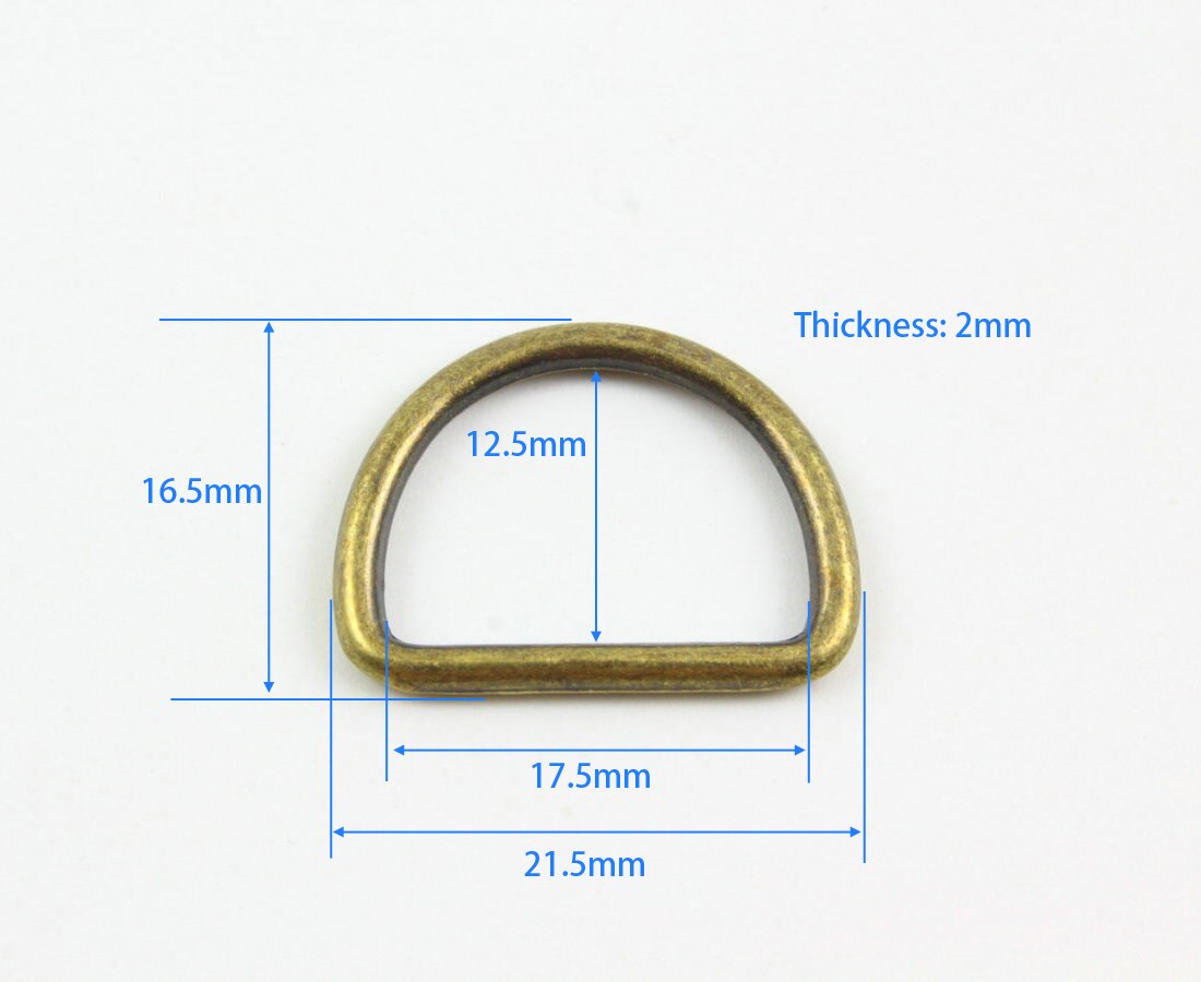 100 Stuks 17.5mm Antiek Messing Kleur Gelaste Metalen D Ring Voor Purse Handtas