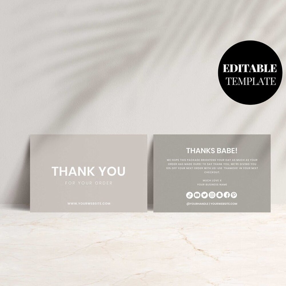 carddsgn Customer Thank You card Business Printable Thanks For Your Purchase Card Paper Card For Small Shop Packet 200Pcs: Light Grey / 90X54mm