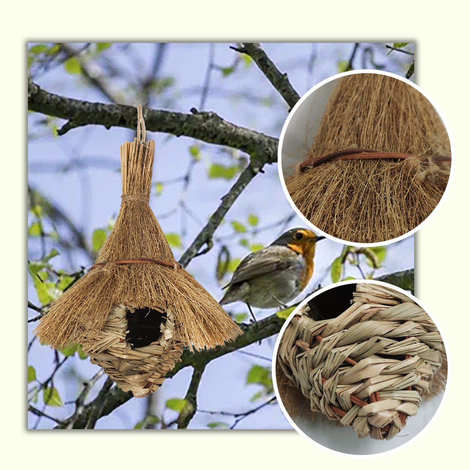 Birds Nest Bird Cage Natural Grass Cage Bird House Outdoor Decorative Weaved Hanging Parrot Nest Houses Pet Bedroom For Garden