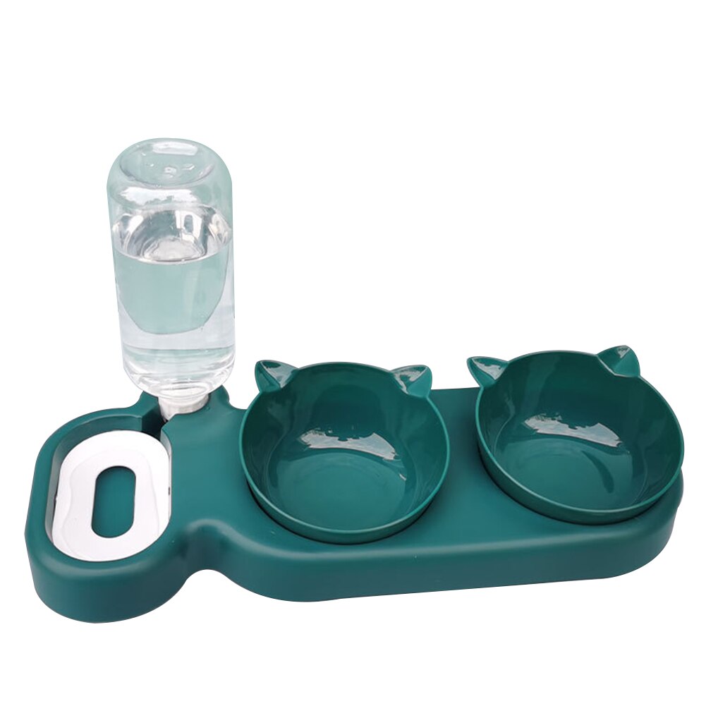 Automatic Pet Water Dispenser Double Bowl Cat Water Storage Food Container Basin Anti-overturning Waterer Feeder Pets Dish Bowl: Green
