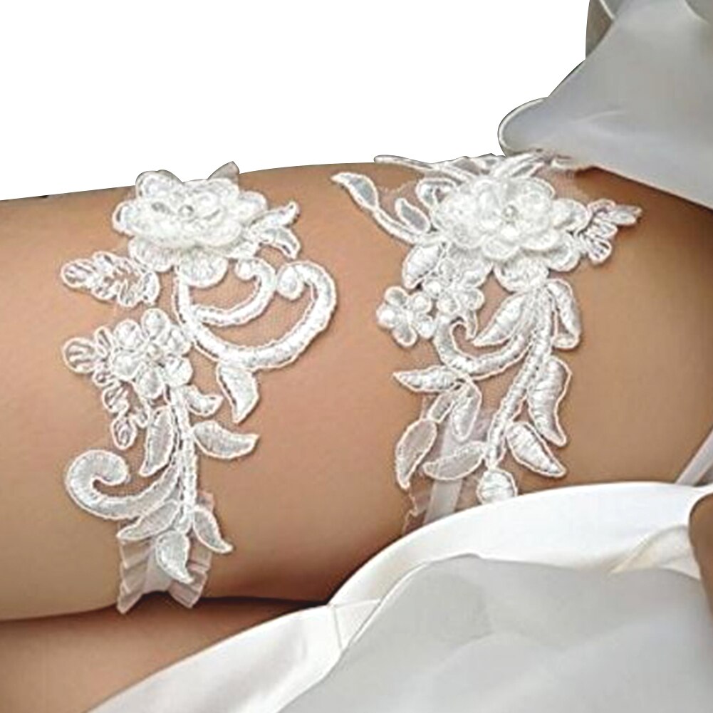 Ligas de boda de estilo occidental para mujer, ligas para novia, lentejuelas, encaje blanco, bordado para vestido de novia, accesorios, liga, piernas, Círculo