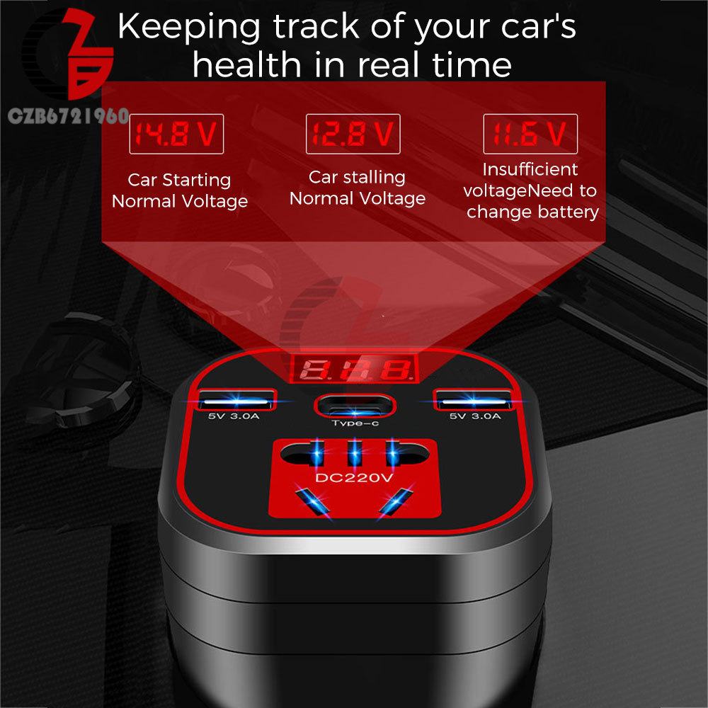 LED Display Car Inverter 12V/24V to 110V/220V Socket Power Inverter Adaptor USB Fast Charging Voltage Converter Transformer