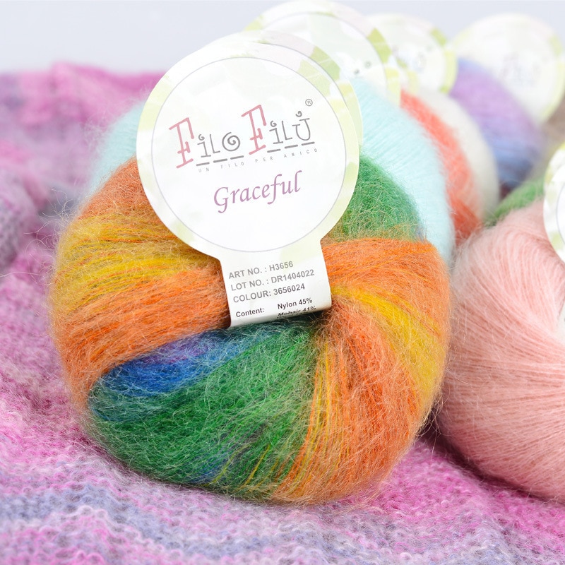 25g/ mye kamgarn myk regnbue farge mohair garn nøster hånd strikke maling farget hekle garn