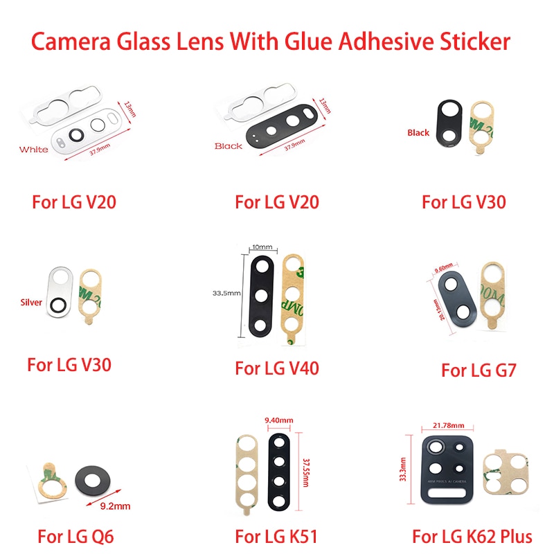Couvercle d'objectif de caméra arrière en verre pour LG V20 V30 V40 G5 G7 Q6, pièces de rechange avec autocollant adhésif, 2 pièces
