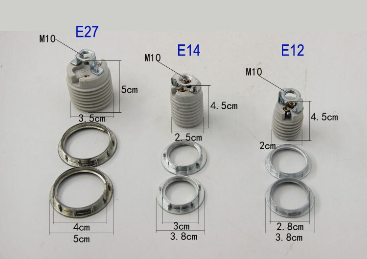 1pc/lot E27 E14 E12 Lamp Socket With Metal Ring, Pottery and Porcelain Lamp Holder