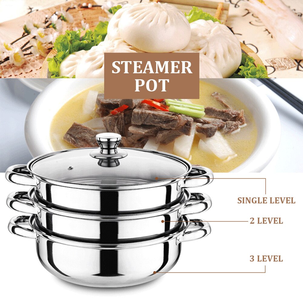 28cm Steamer Pot 3 Tier Space Saving Dual Use Cookware With Handles Home Food Maker Insulated Stainless Steel Large Kitchen