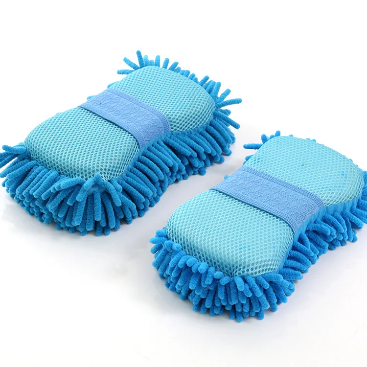 Esponjas de microfibra para lavado de coches y motocicletas, manopla de lavado de polvo de chenilla, guantes de limpieza para motocicleta, herramientas de esponja para lavado de coches y Motor, 2 uds.: Rojo