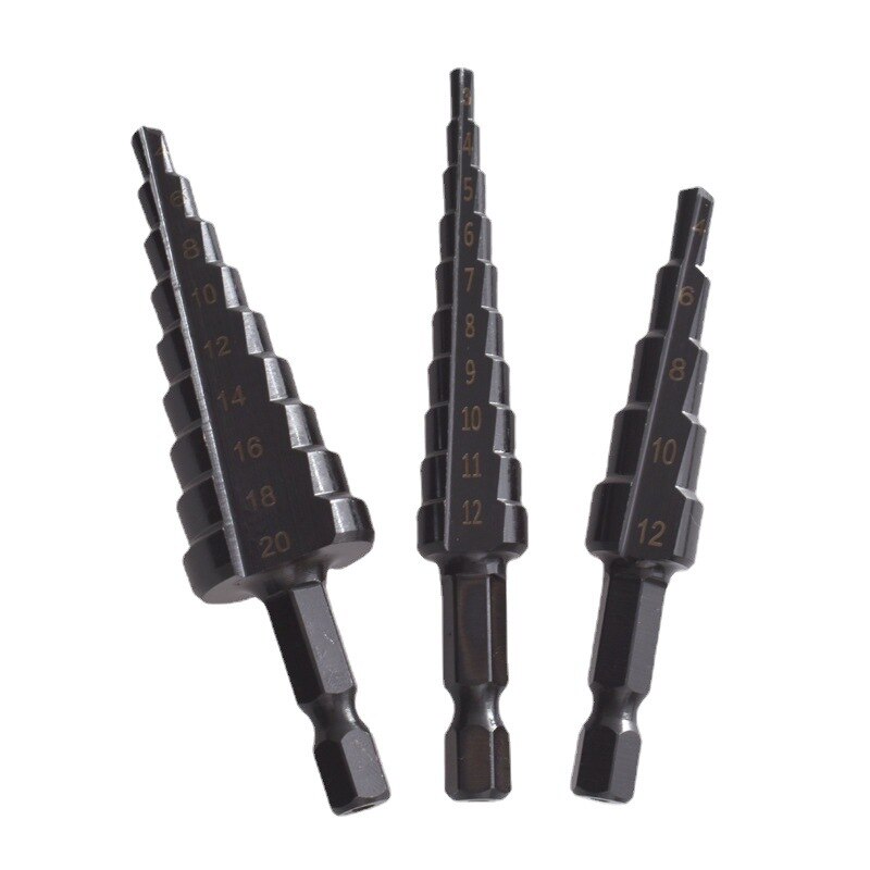 1pc HSS Step Drill Bit Set Titanium Coated Pagoda Straight Groove Step Cone Drill Bit Drilling Power Tool Wood Metal Hole Cutter