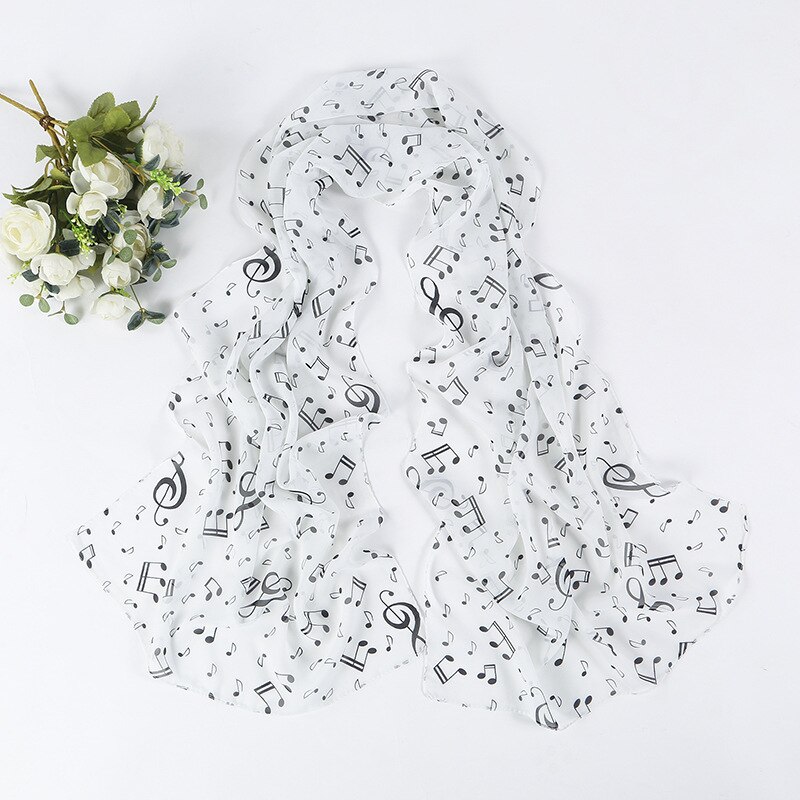 Sciarpe lunghe in voilà lungo da donna scialli stampati con Nota musicali avvolge sciarpe sottili autunnali alla moda