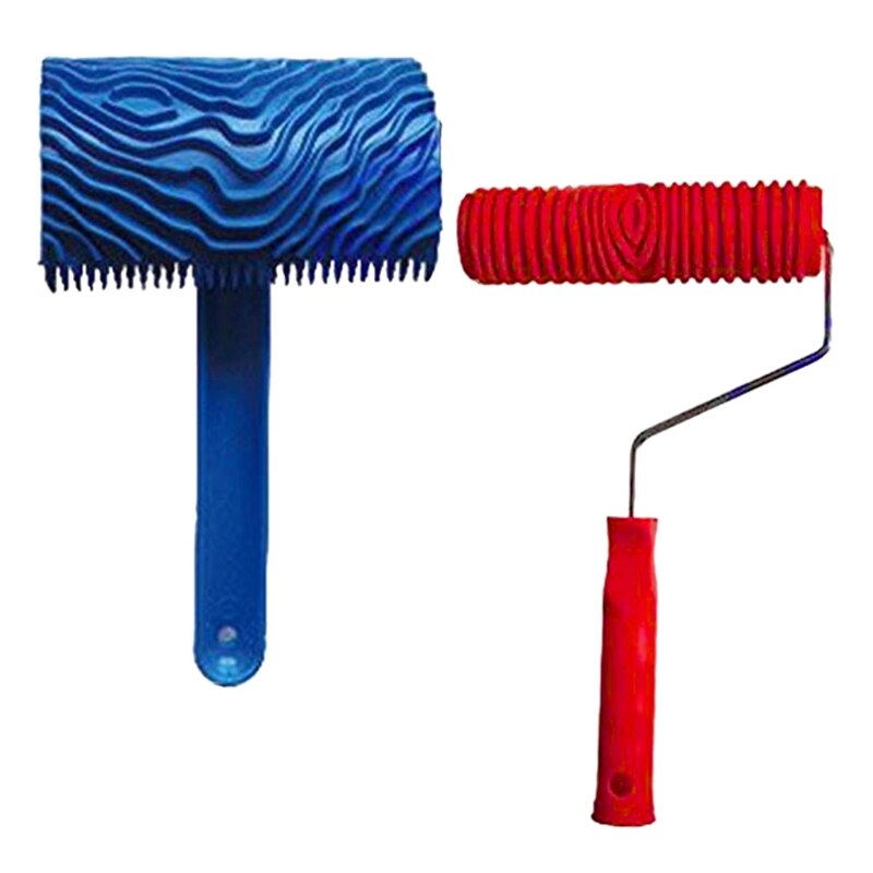 Blue Wood Grain Tool with Rubber Handle Graining Empaistic Stamp Pattern for Wall Painting DIY Decoration Paint Roller: M