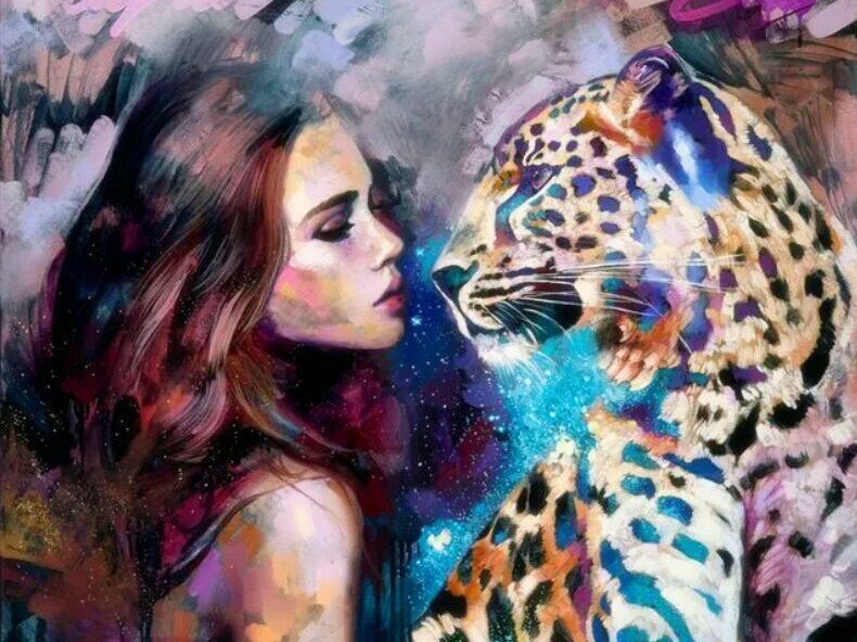 Azqsd olieverfschilderij op nummer wolf meisje diy kleurrijke verf handgemaakte oningelijste tekening op nummer dier huisdecoratie: Grootte 5397