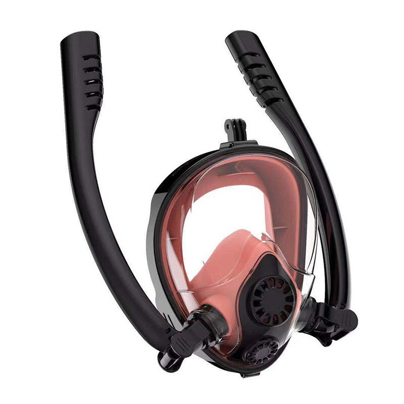 Anti-condens zwemmasker voor volwassenen, dubbele ademhalingsbuis, siliconen snorkelmaskers, duikbril met camerabevestiging: Zwart rood / S/m