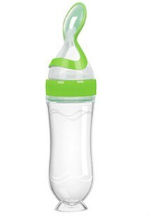 Babyvoedingslepel met stofkap schaalmarkering zuignap ronde bodem lekvrije fles aanvullende voedselfles: En