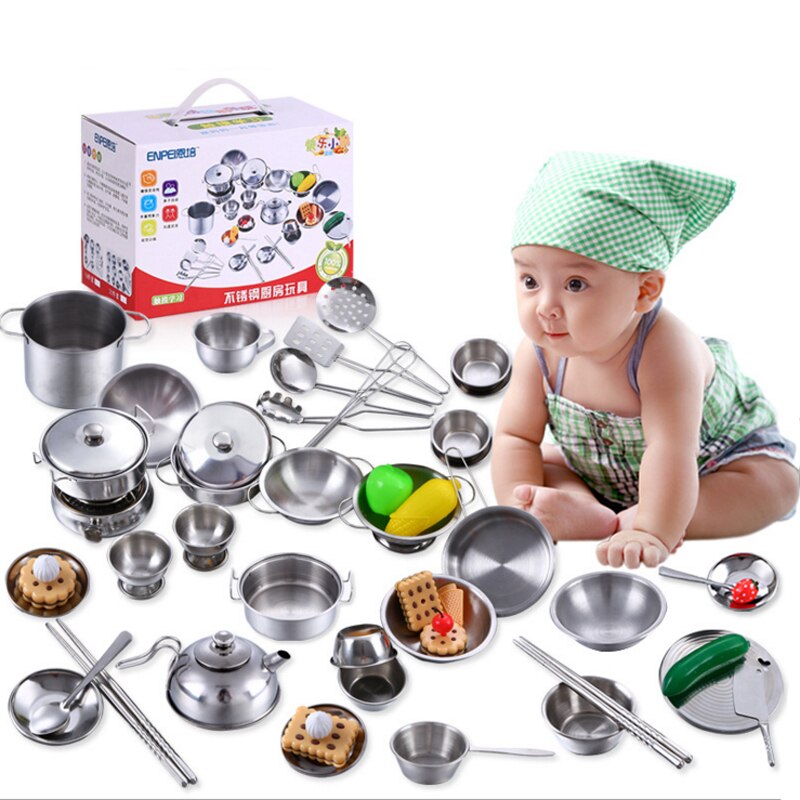 40 pz in Acciaio Inox Da Cucina Utensili Da Cucina Pentole Padelle di Cibo Regalo mini Cucina cucinare Strumenti Casa del Gioco di Simulazione Giocattoli Regalo borsa