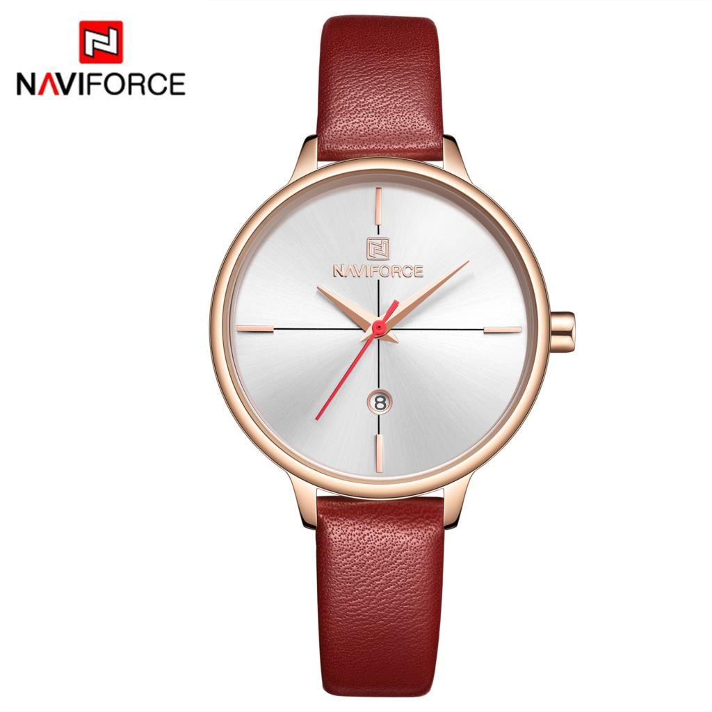 NAVIFORCE Vrouwen Horloge Mode Quartz Lady Blue PU Horlogeband Datum Casual 3ATM Waterdicht Horloge voor Meisje Vrouw Vrouw: Rood