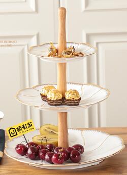 Dubbele Lagen 3 Lagen Witte Cake Stand Met Gouden Rand Taart Plaat Snack Schotel Servies Dessertbord Huwelijkscadeau: 3 layers wood stand