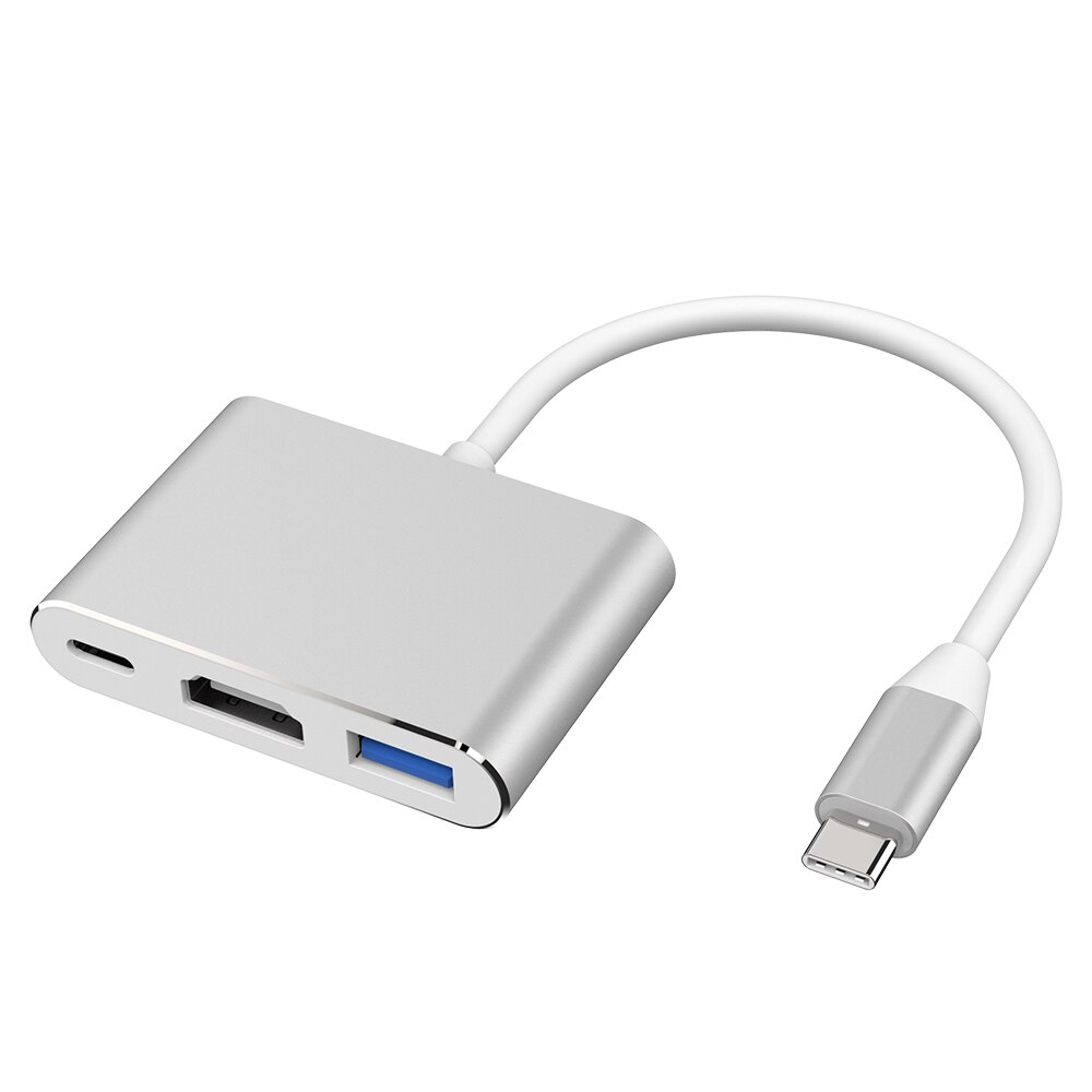 Usb-C To Hdmi 3 In 1 Cable Converter for Iphone Samsung Huawei Apple Universal Mac Ns Usb 3.1 Type C To Hdmi 4K Adapter Cable: Sliver