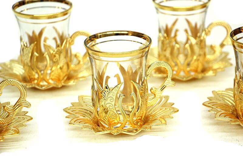 Turkiska tekoppar set arabiskt glas kopp mugg kaffe gjord i turkiet bästa handgjorda koppar vatten zamzam serveringsglas tefat
