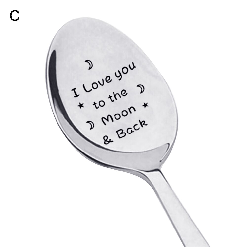 Portable Stainless Steel Peanut Butter Coffee Rice Tea Soup Spoon Couple Valentine's Day Drinking Tableware: C