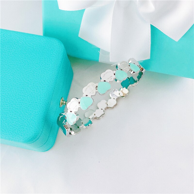 Mode Vrouwen Party Sieraden Minnaar Hart Hanger Roestvrij Stalen Armband Chain Vrouw Armbanden Armbanden: Silver Blue