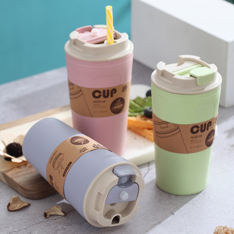 Botella de agua de fibra de bambú para viaje y oficina, taza de paja a prueba de fugas, 3 colores, gran capacidad