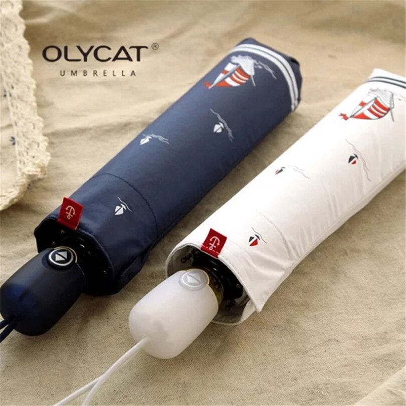 OLYCAT Brand Automatic Umbrella Rain Women Heart Print Anti UV Three Folding Umbrellas Ladies Parasol Wind Resistant 2 Colors
